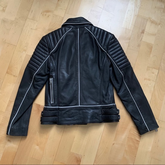 All Saints Bixer Lamb Leather Piped Biker Jacket - Picture 9 of 9